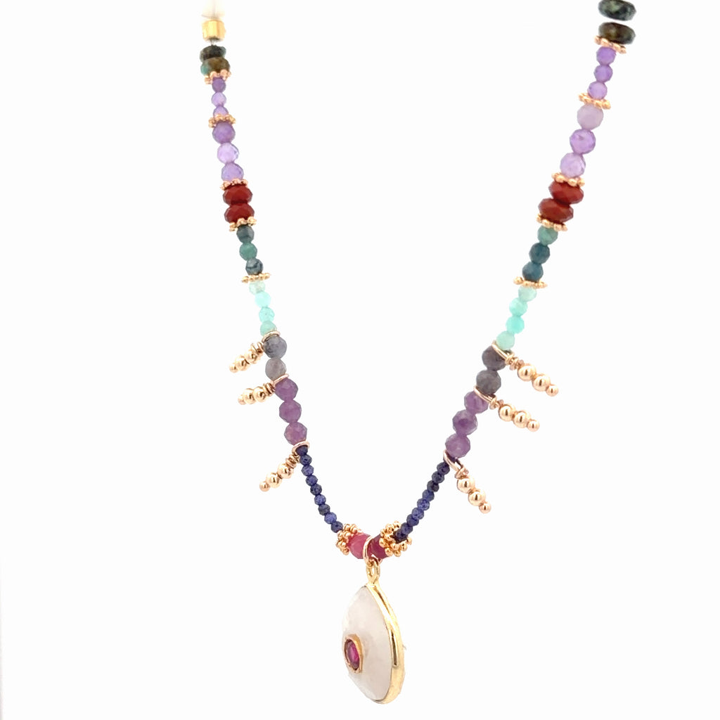 Collar Decretos y afirmaciones con Amazonita o piedra luna al centro