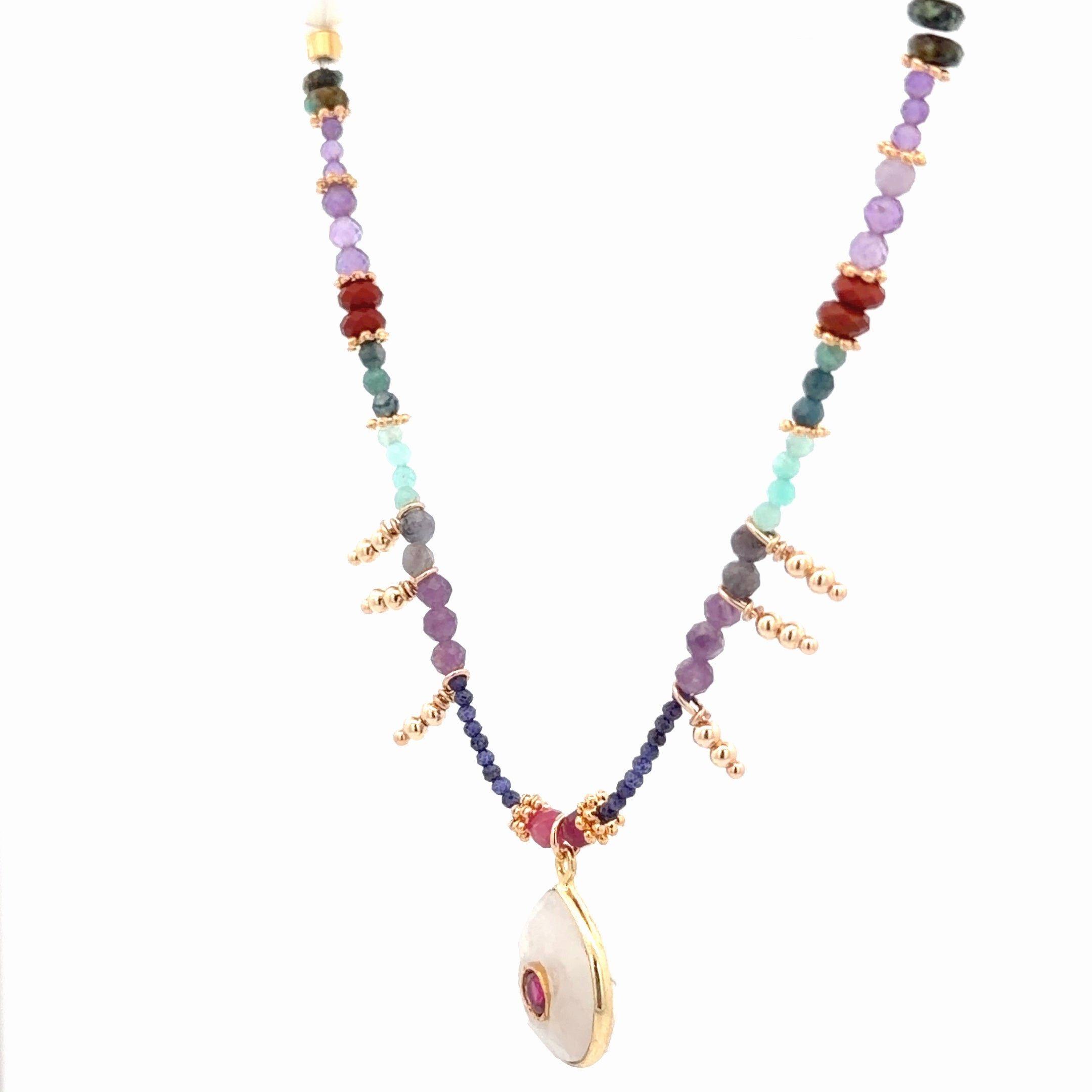 Collar Decretos y afirmaciones con Amazonita o piedra luna al centro