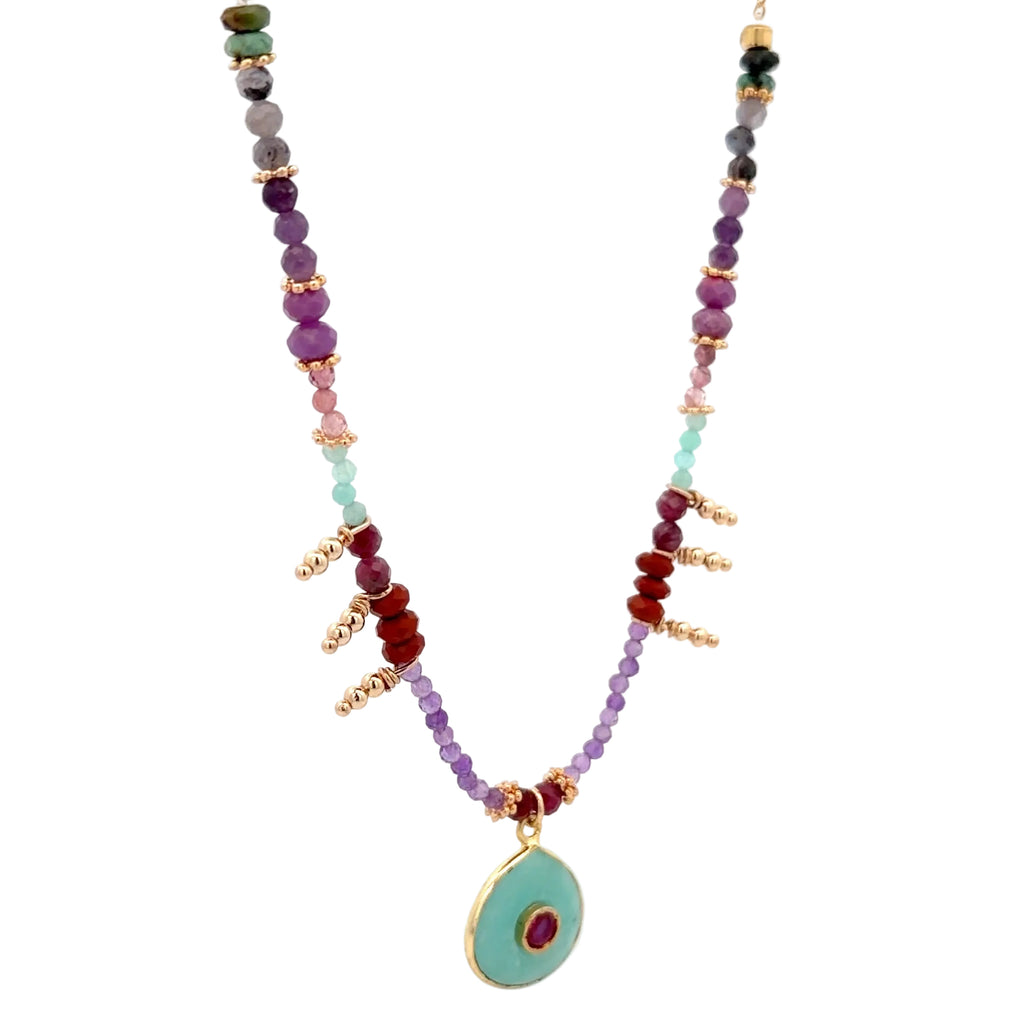 Collar Decretos y afirmaciones con Amazonita o piedra luna al centro