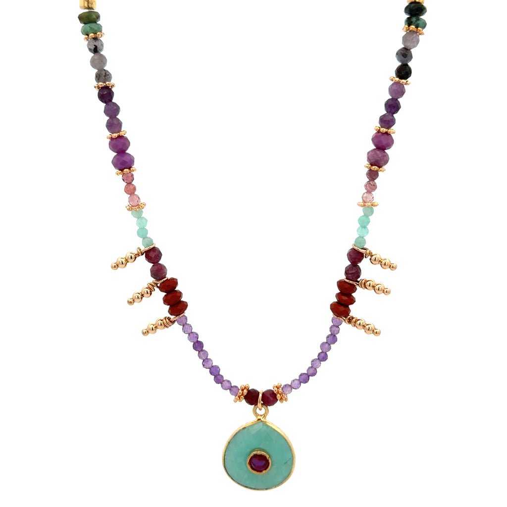 Collar Decretos y afirmaciones con Amazonita o piedra luna al centro