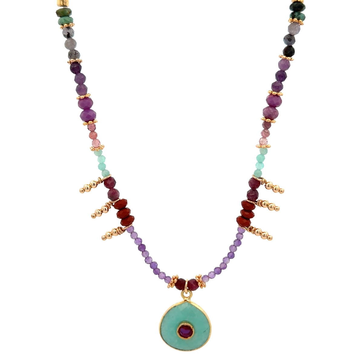 Collar Decretos y afirmaciones con Amazonita o piedra luna al centro
