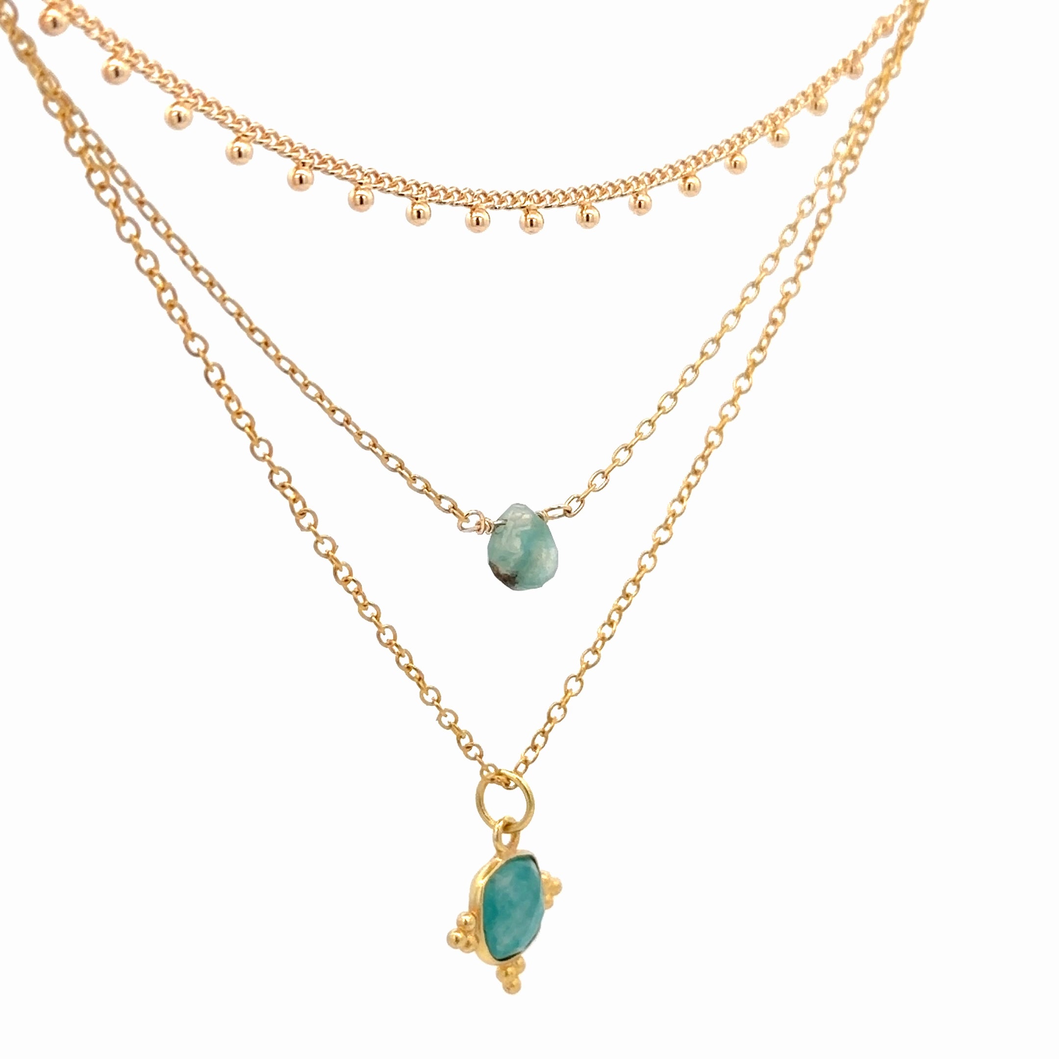 Collar Triple de Amazonita y Esmeralda