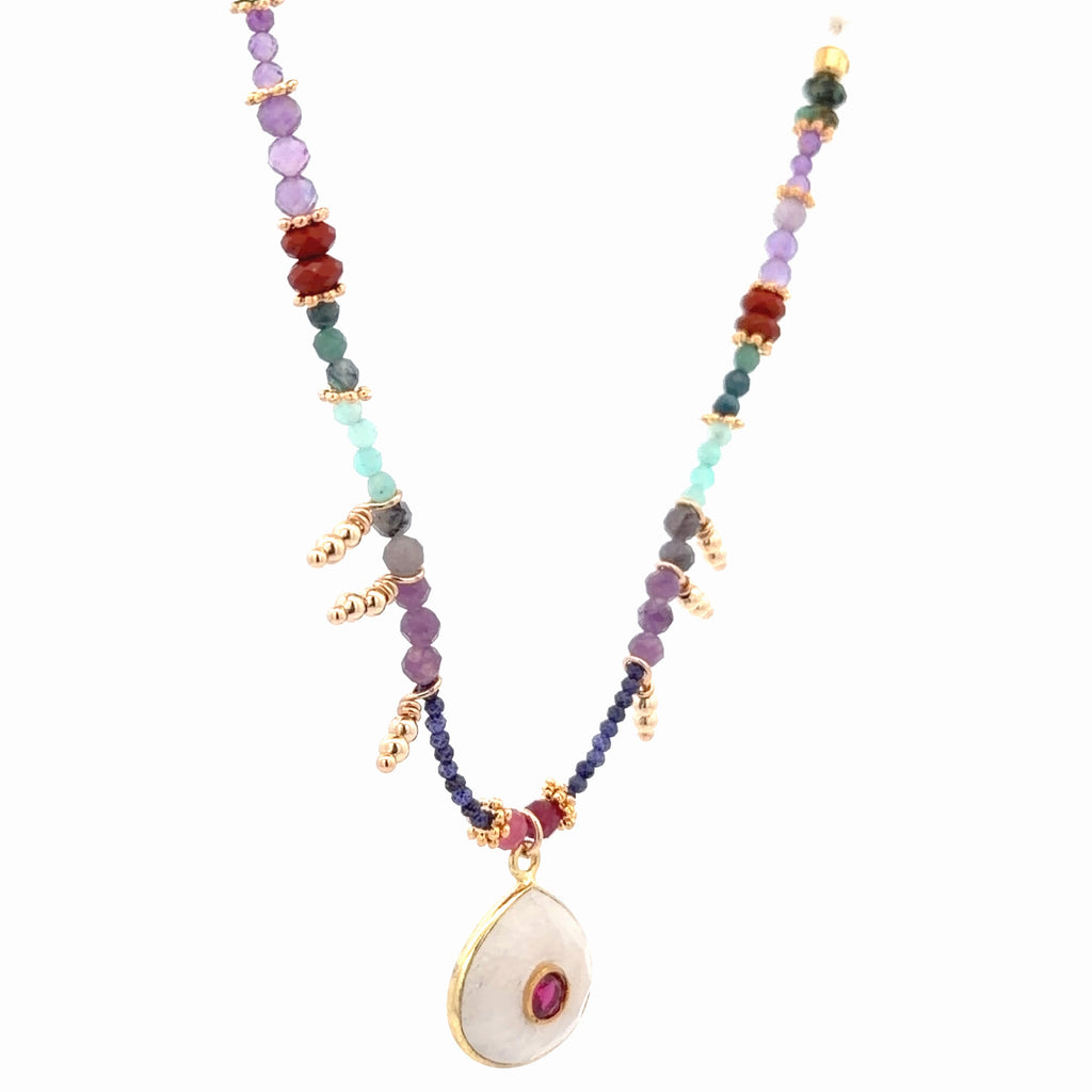 Collar Decretos y afirmaciones con Amazonita o piedra luna al centro