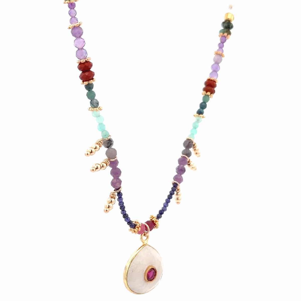 Collar Decretos y afirmaciones con Amazonita o piedra luna al centro