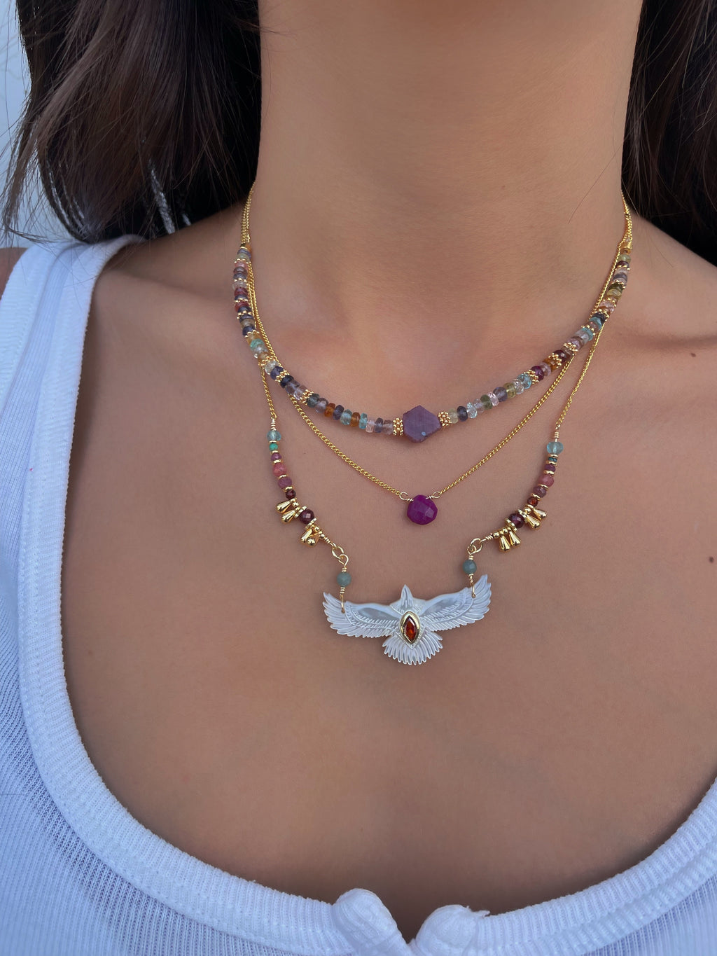 Collar Decretos y afirmaciones de Rubí con multipiedras facetadas