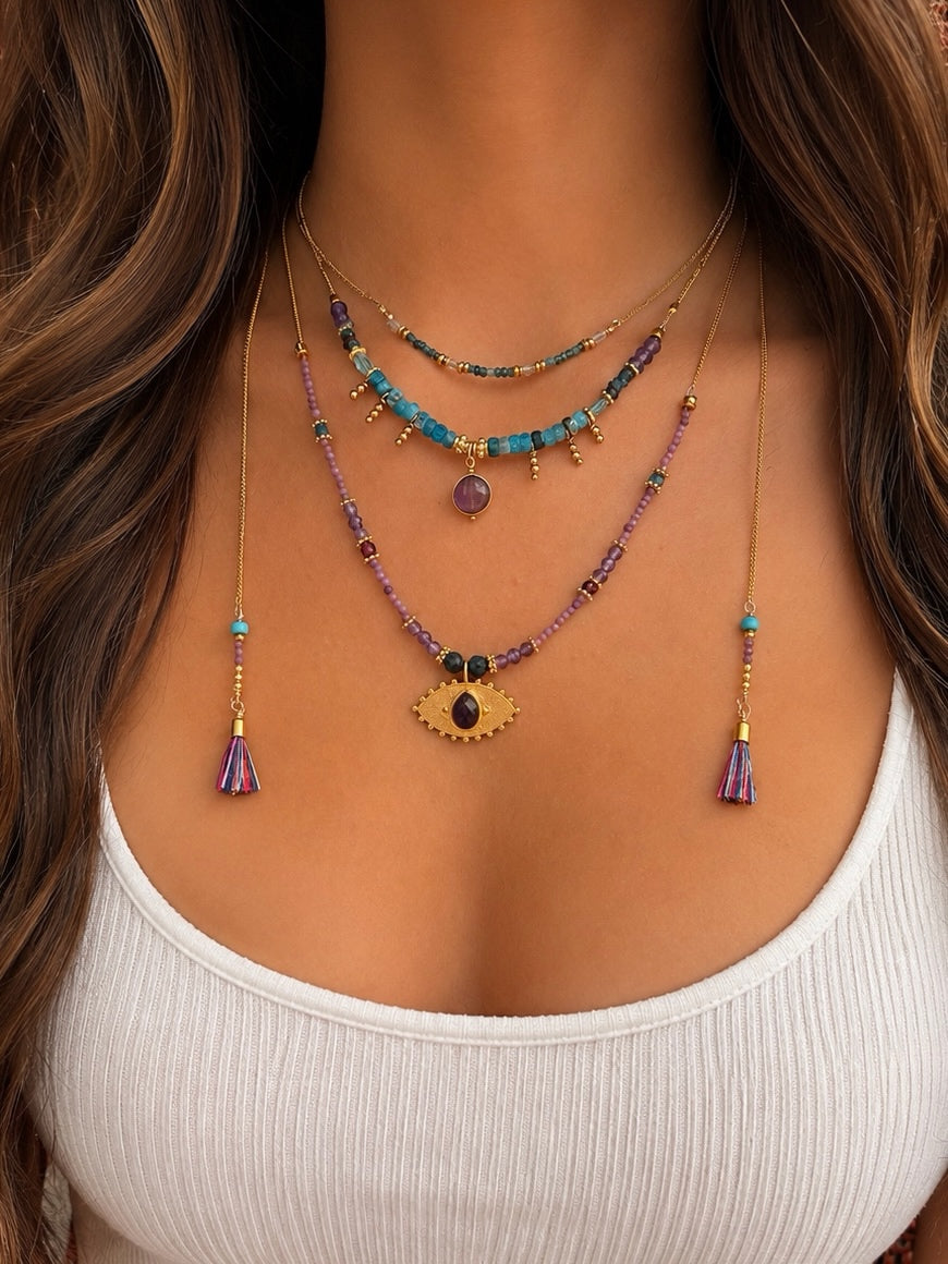 Collar Versatility con 🧿 de Amatista y Fosfosiderita