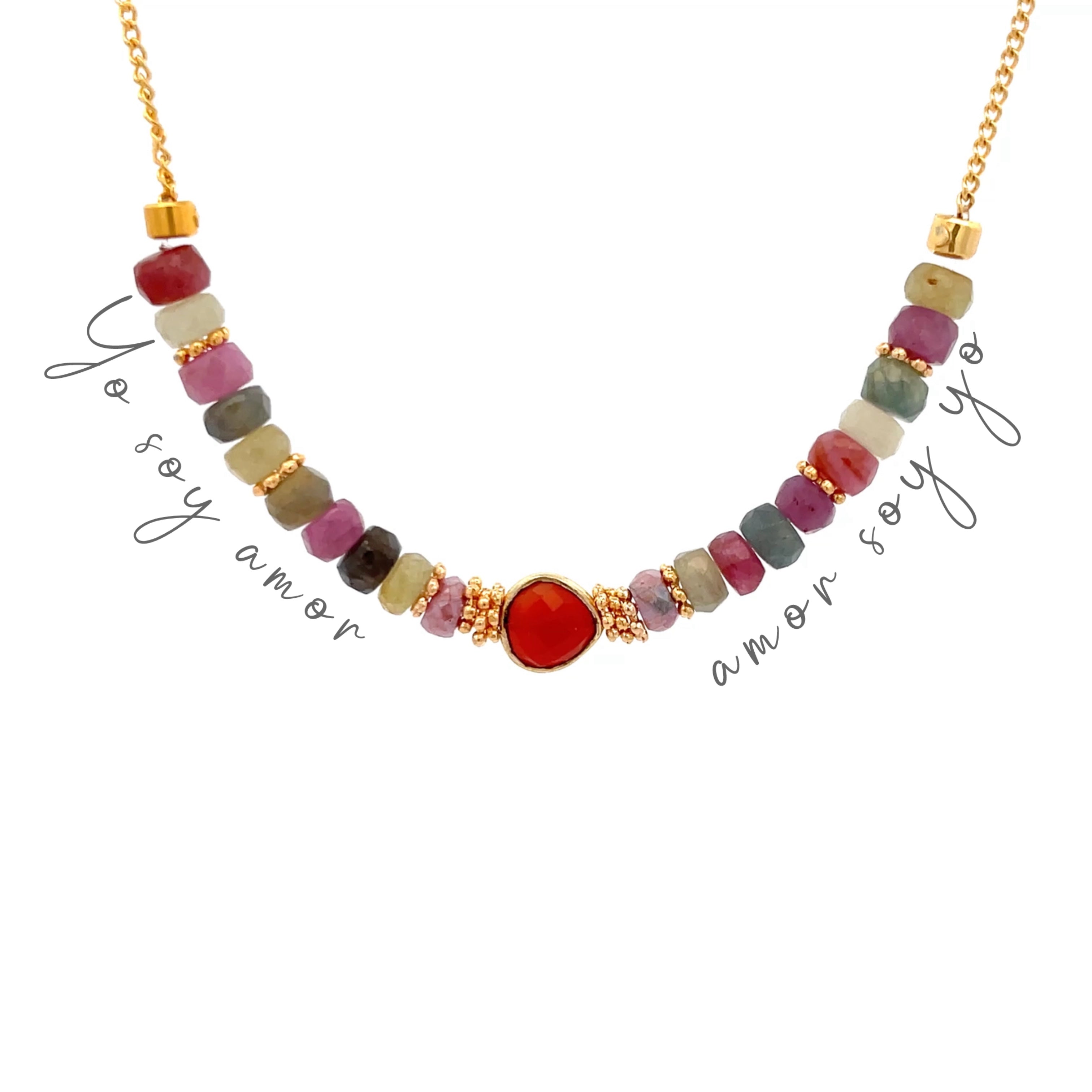 Collar yo soy amor con zafiros multicolor