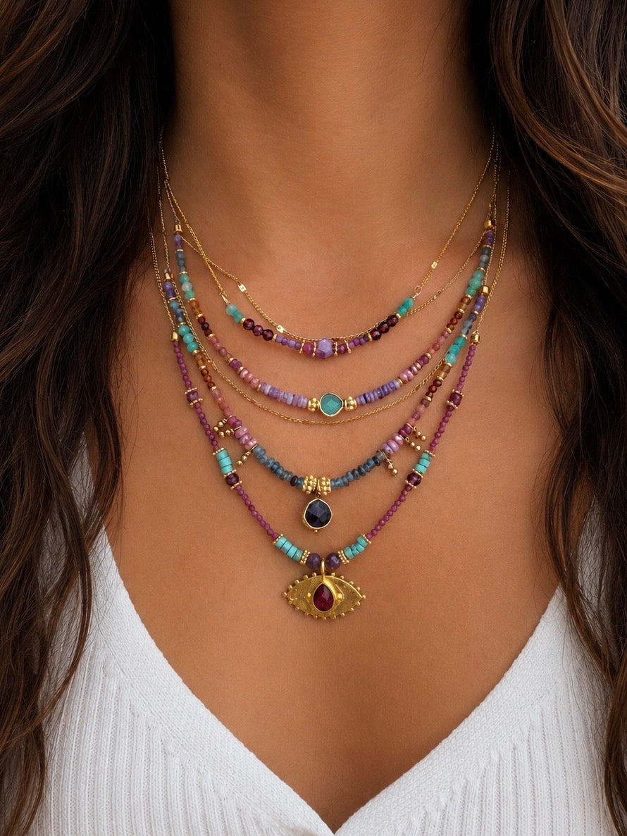 Collar Versatility con 🧿 de Rubí y turquesa