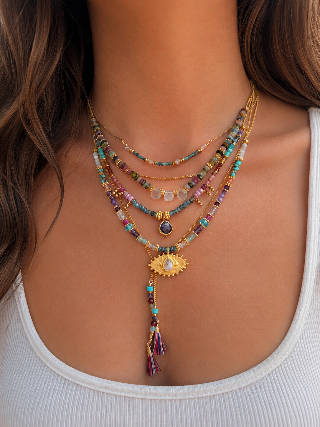 Collar Versatility con 🧿 de piedra Luna