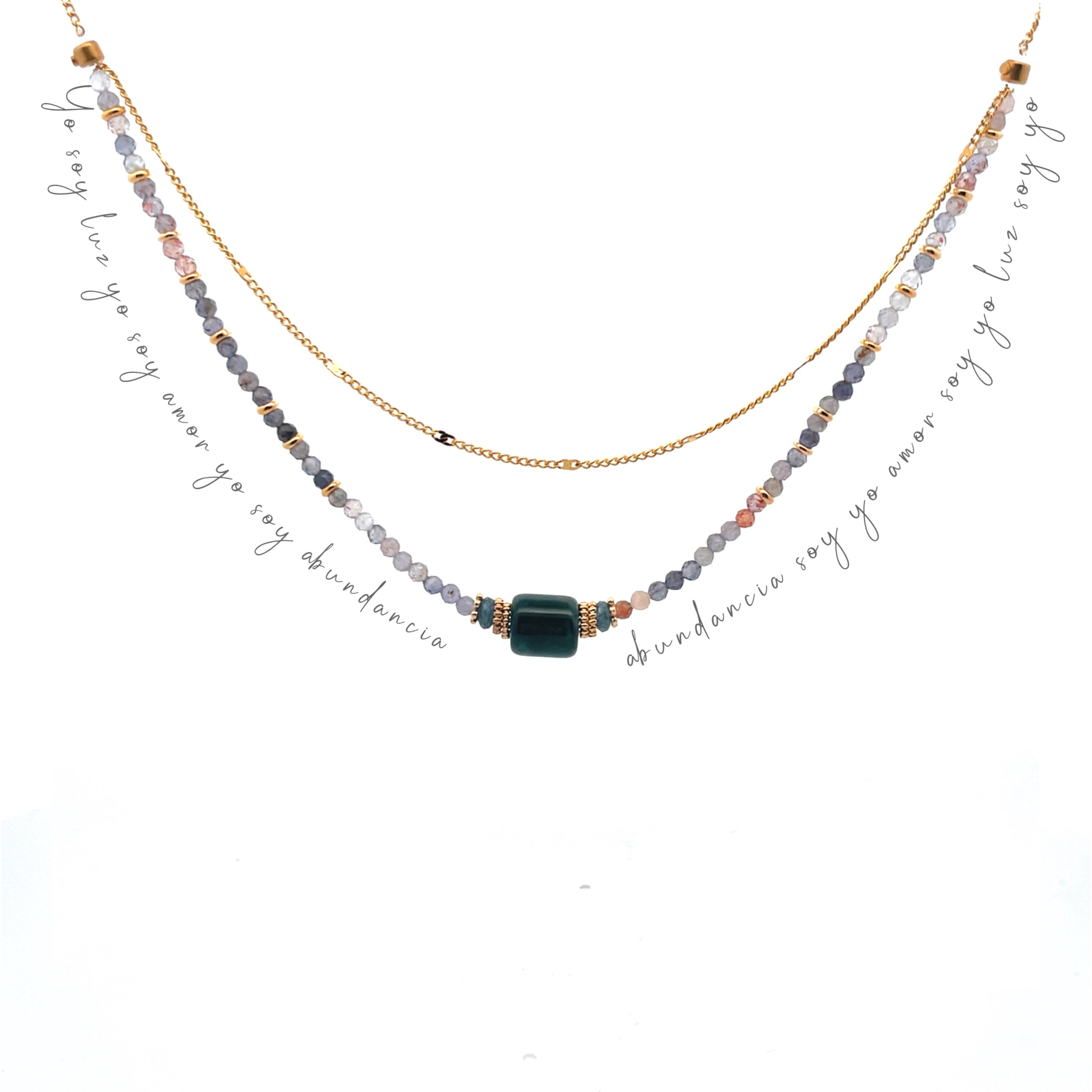 Decretos y afirmaciones con jade guatemalteco, mica y iolita