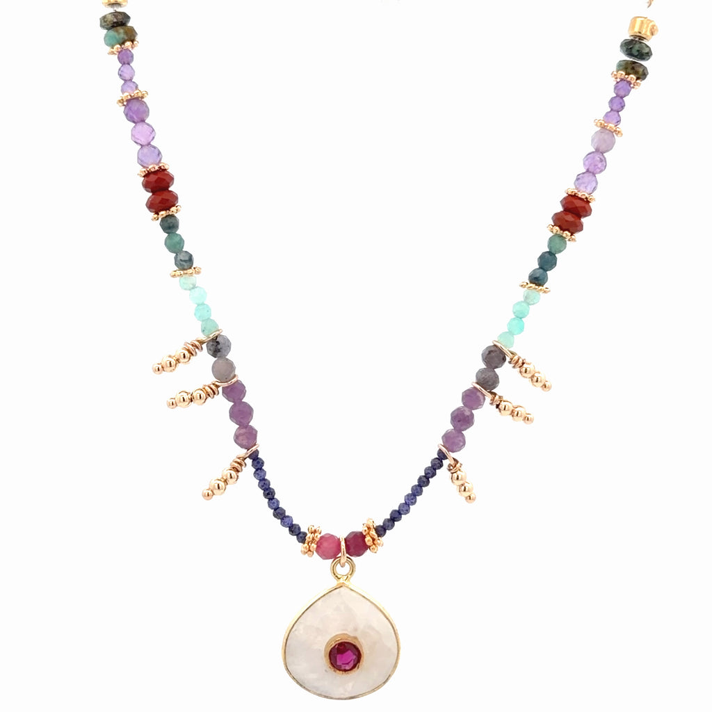 Collar Decretos y afirmaciones con Amazonita o piedra luna al centro