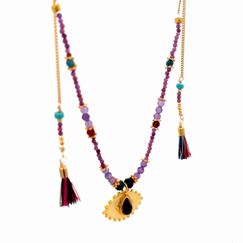 Collar Versatility con 🧿 de Amatista y Fosfosiderita