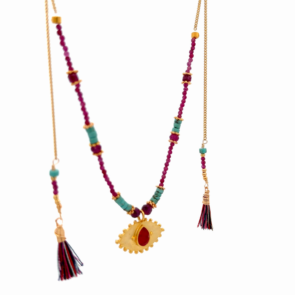 Collar Versatility con 🧿 de Rubí y turquesa
