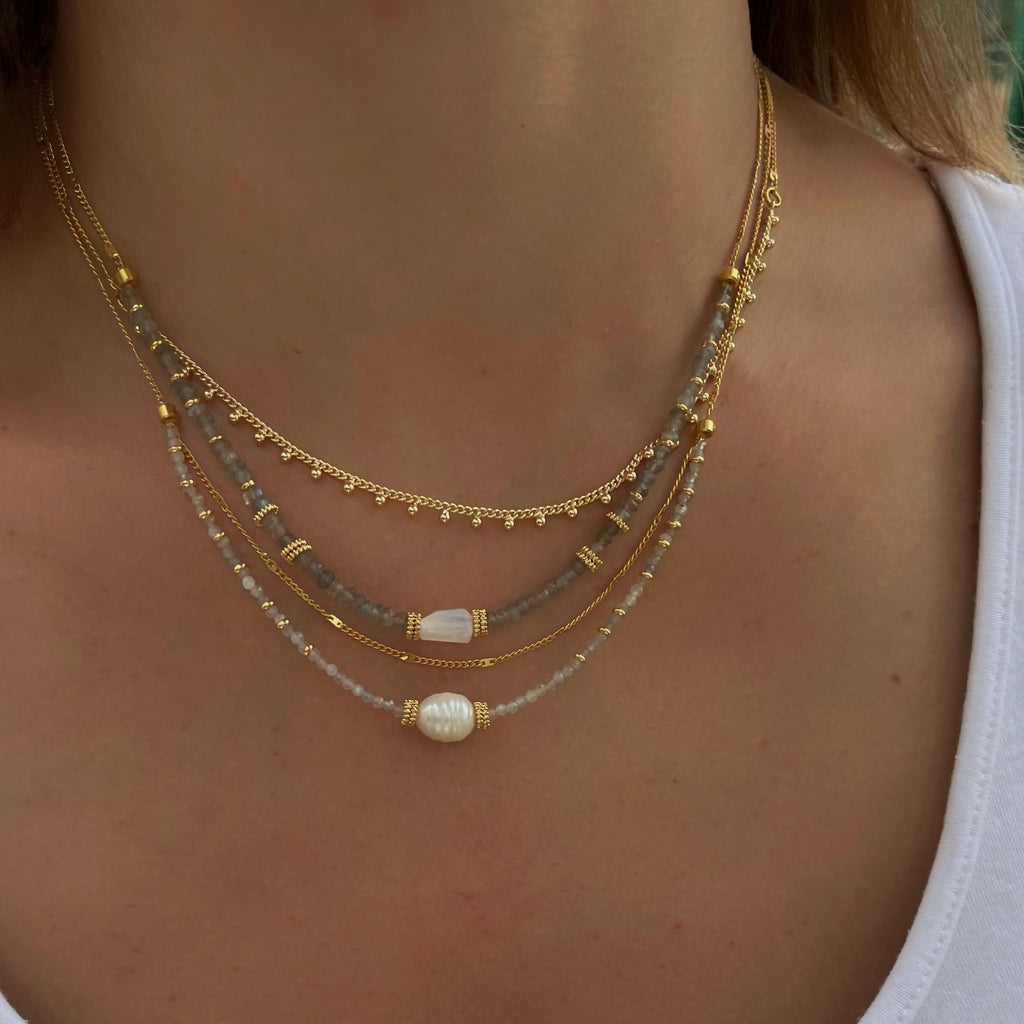 Decretos y afirmaciones de labradorita con perla