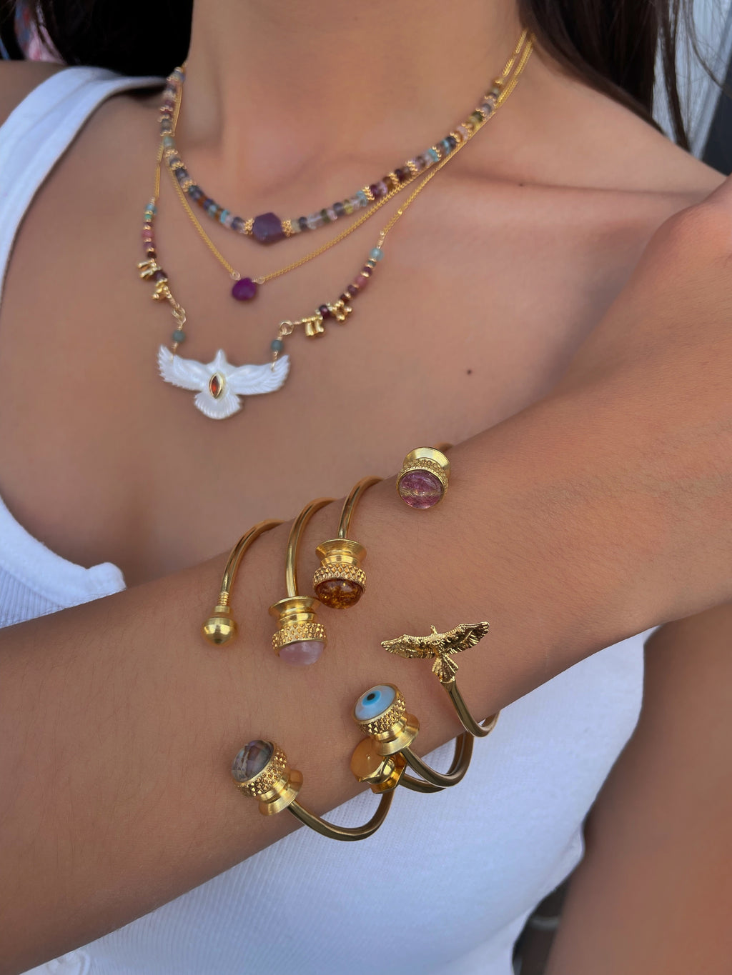 Collar Decretos y afirmaciones de Rubí con multipiedras facetadas