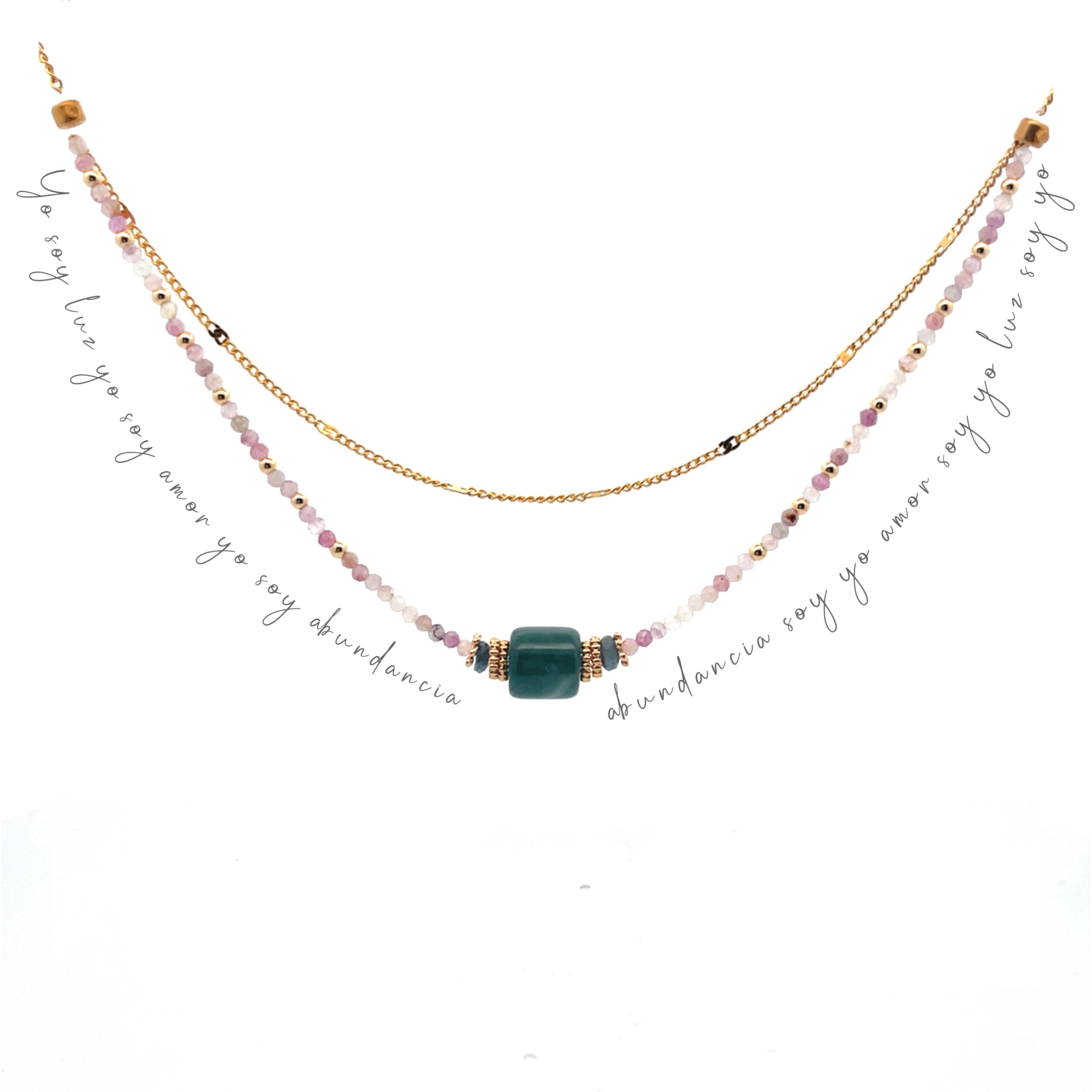 Decretos y afirmaciones con jade guatemalteco, mica y iolita