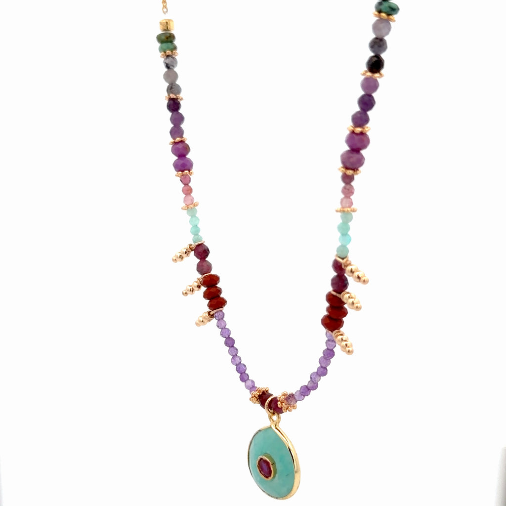 Collar Decretos y afirmaciones con Amazonita o piedra luna al centro