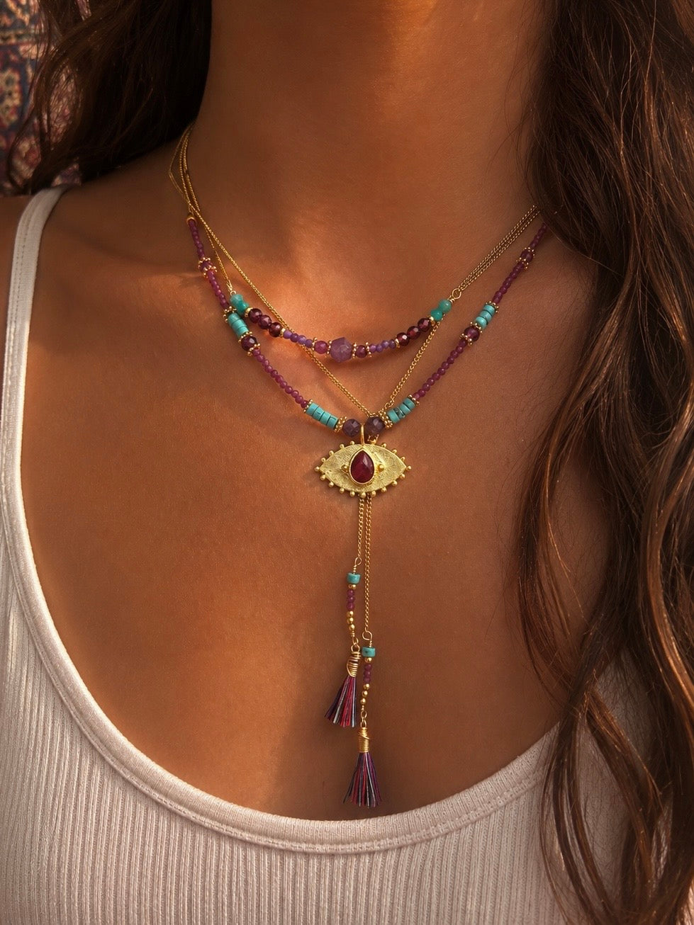 Collar Versatility con 🧿 de Rubí y turquesa
