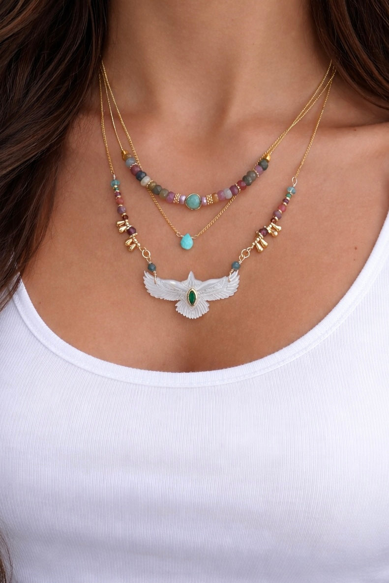 Collar yo soy amor con zafiros multicolor