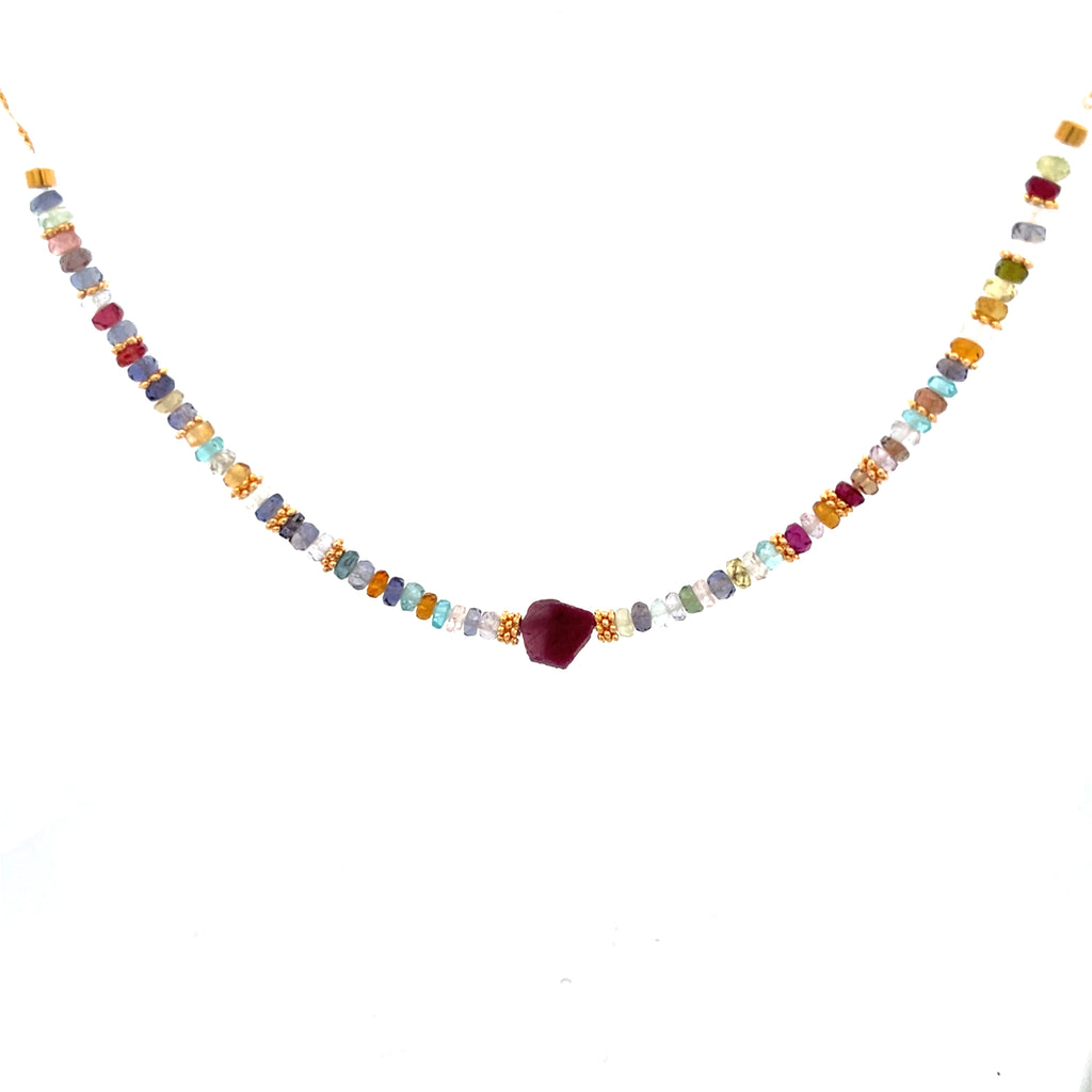 Collar Decretos y afirmaciones de Rubí con multipiedras facetadas