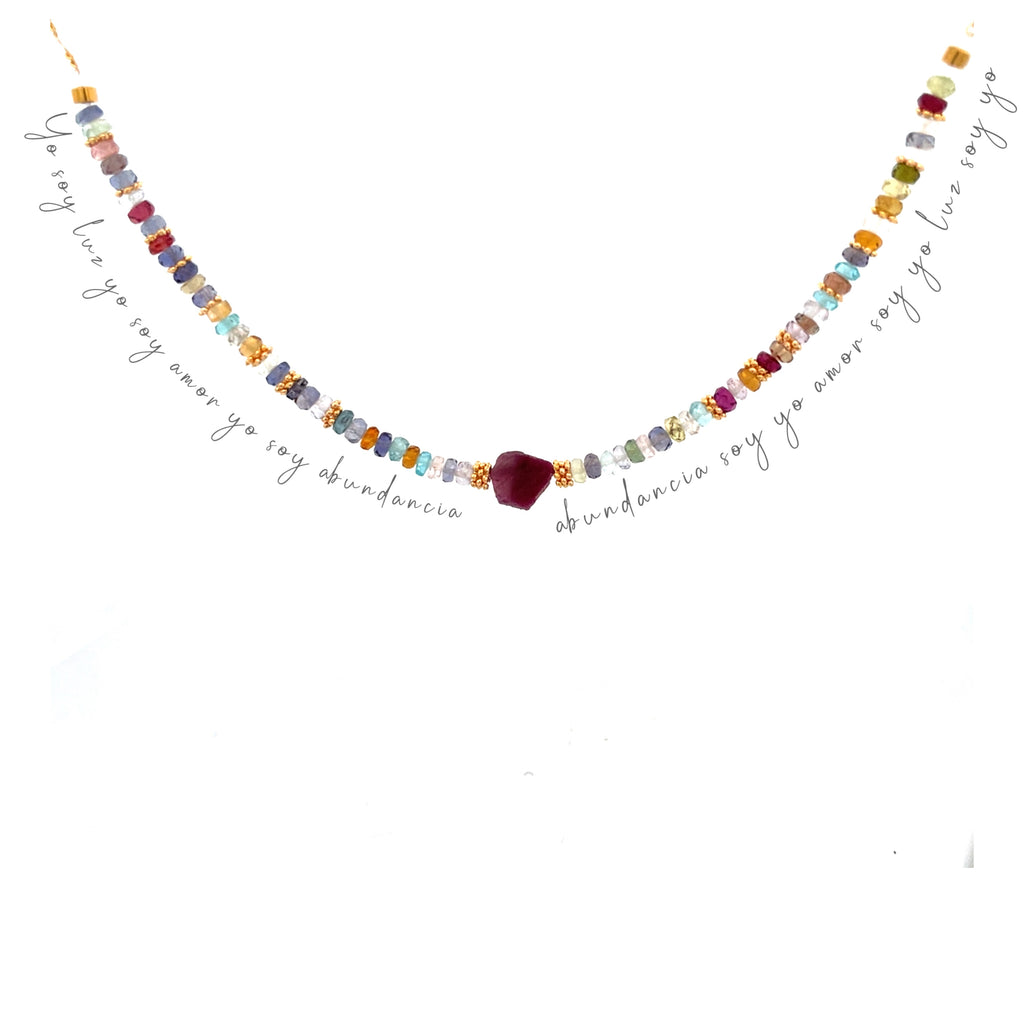 Collar Decretos y afirmaciones de Rubí con multipiedras facetadas