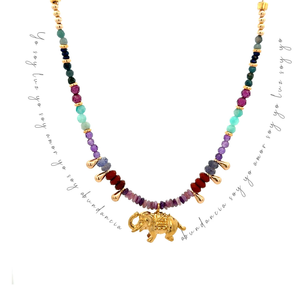 Collar Decretos y afirmaciones multipiedras con 🐘 al centro