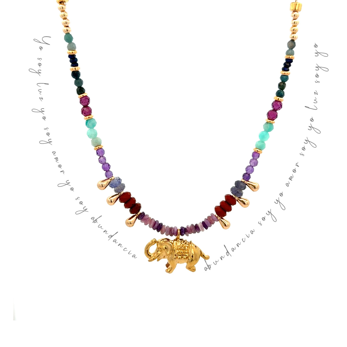 Collar Decretos y afirmaciones multipiedras con 🐘 al centro