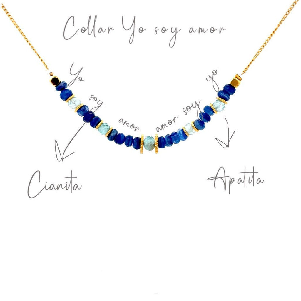 Collar yo soy amor de cianita con apatita