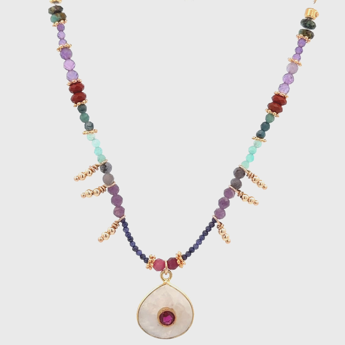 Collar Decretos y afirmaciones con Amazonita o piedra luna al centro