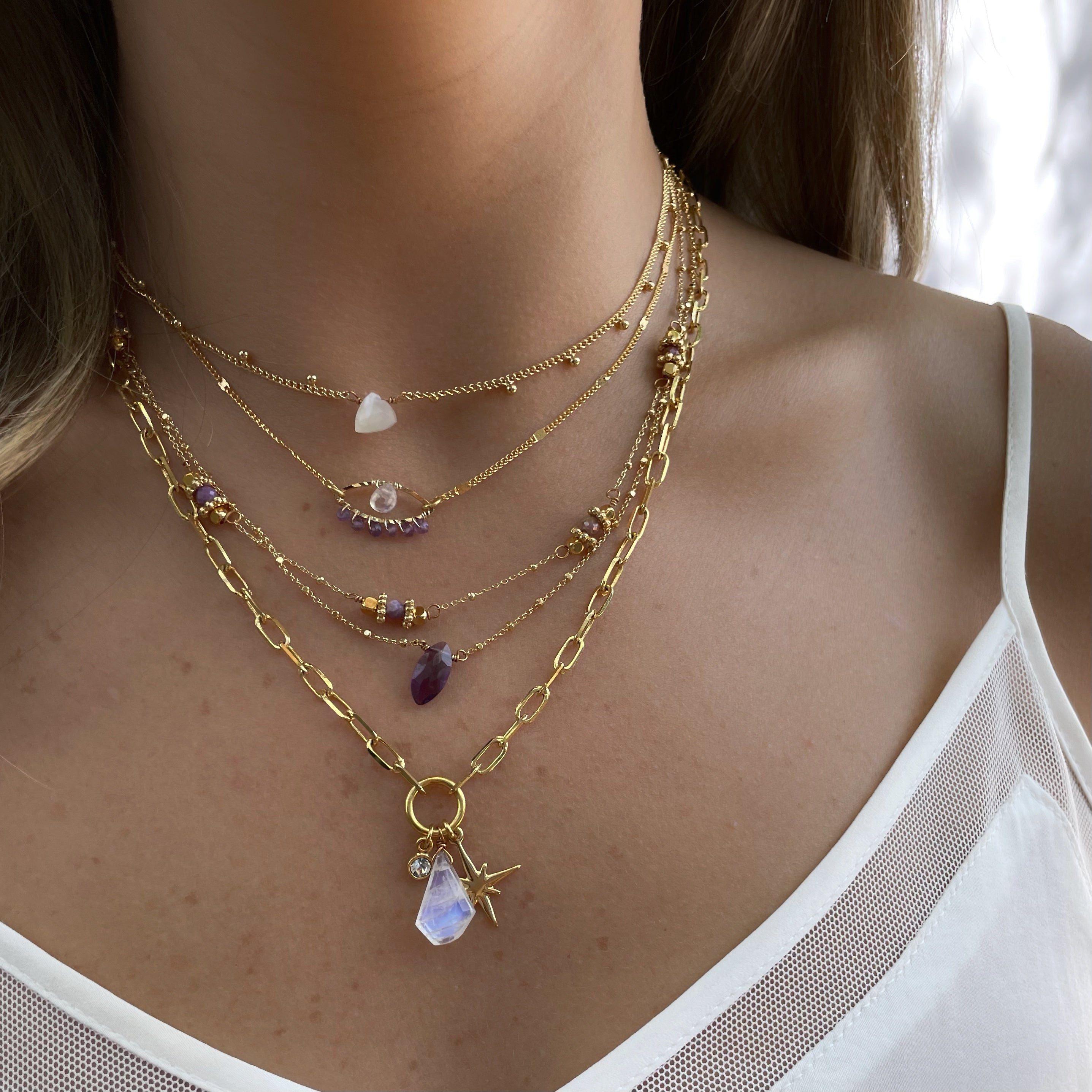Collar piedra luna charms